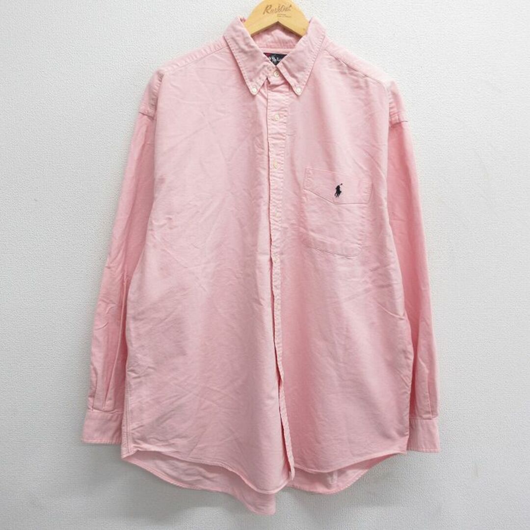 Ralph Lauren(ラルフローレン)のXL★古着 ラルフローレン Ralph Lauren 長袖 ブランド シャツ メンズ ワンポイントロゴ BIG SHIRT オックスフォード ロング丈 大きいサイズ コットン ボタンダウン ピンク 23aug31 中古 トップス メンズのトップス(シャツ)の商品写真