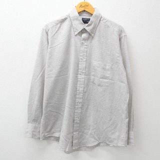 XL★古着 長袖 シャツ メンズ 90年代 90s USA製 薄ベージュ系他 カーキ チェック 23aug29 中古 トップス(シャツ)