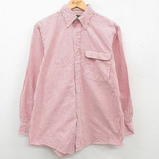 M★古着 長袖 シャツ メンズ 90年代 90s コットン ボタンダウン USA製 赤 レッド ストライプ 23aug31 中古 トップス(シャツ)