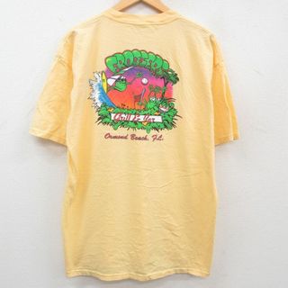 XL★古着 半袖 ビンテージ Tシャツ メンズ 00年代 00s カエル ヤシの木 大きいサイズ コットン クルーネック 黄 イエロー 23aug29 中古(Tシャツ/カットソー(半袖/袖なし))