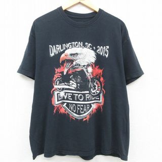 ノーフィアー(NO FEAR)のXL★古着 半袖 Tシャツ メンズ ノーフィア バイク 鳥 コットン クルーネック 黒 ブラック 23aug31 中古(Tシャツ/カットソー(半袖/袖なし))