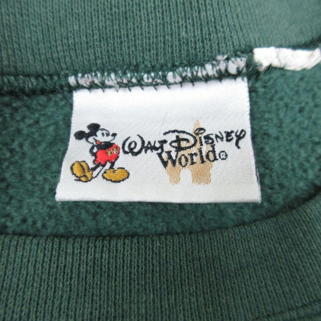 Disney(ディズニー)のL★古着 長袖 スウェット メンズ 90年代 90s ディズニー DISNEY ミッキー MICKEY MOUSE 刺繍 クルーネック 緑 グリーン 23aug31 中古 スエット トレーナー トップス メンズのトップス(パーカー)の商品写真