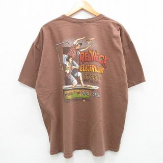 XL★古着 半袖 Tシャツ メンズ レッドネック 大きいサイズ コットン クルーネック 茶 ブラウン 23aug26 中古(Tシャツ/カットソー(半袖/袖なし))