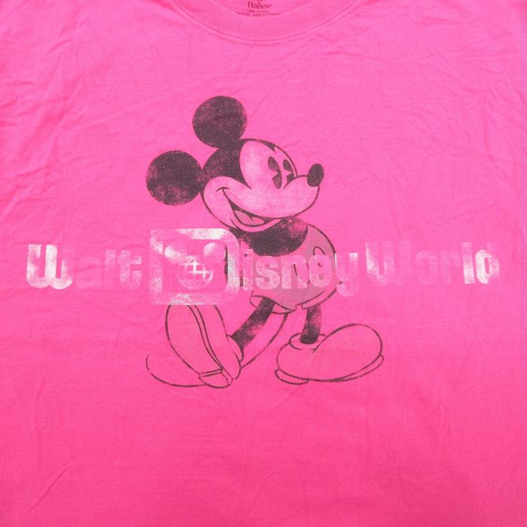 Disney(ディズニー)のXL★古着 ヘインズ Hanes 半袖 Tシャツ メンズ ディズニー DISNEY ミッキー MICKEY MOUSE コットン クルーネック ピンク 23aug26 中古 メンズのトップス(Tシャツ/カットソー(半袖/袖なし))の商品写真