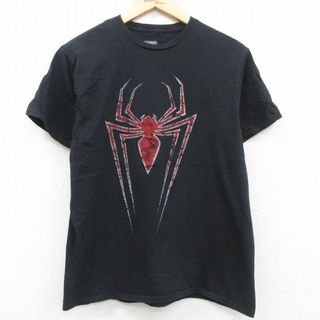 マーベル(MARVEL)のL★古着 半袖 Tシャツ メンズ マーベル スパイダーマン コットン 黒 ブラック 23aug28 中古(Tシャツ/カットソー(半袖/袖なし))