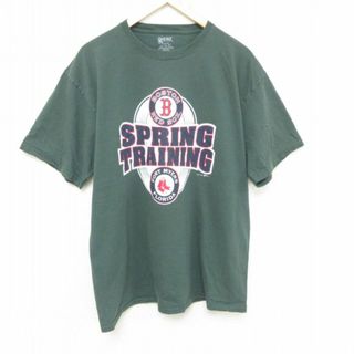 XL★古着 半袖 Tシャツ メンズ MLB ボストンレッドソックス コットン クルーネック 緑 グリーン メジャーリーグ ベースボール 野球 23aug31 中古(Tシャツ/カットソー(半袖/袖なし))