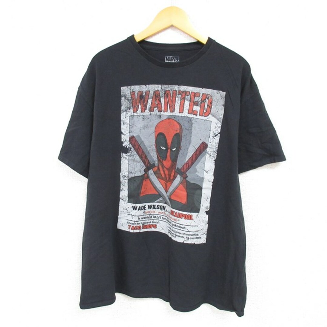 MARVEL(マーベル)のXL★古着 半袖 Tシャツ メンズ マーベル デッドプール コットン クルーネック 黒 ブラック 23aug26 中古 メンズのトップス(Tシャツ/カットソー(半袖/袖なし))の商品写真