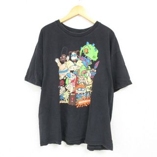 XL★古着 半袖 Tシャツ メンズ ニコロデオン アニメ ラグラッツ 大きいサイズ コットン クルーネック 黒 ブラック 23aug26 中古(Tシャツ/カットソー(半袖/袖なし))