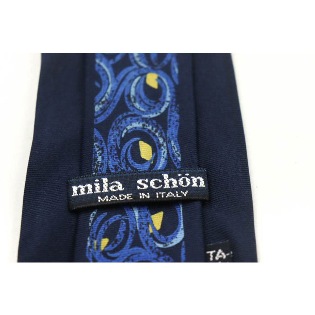 mila schon(ミラショーン)のミラショーン ブランド ネクタイ ロゴ ドット パネル柄 シルク イタリア製 メンズ ネイビー mila schon メンズのファッション小物(ネクタイ)の商品写真