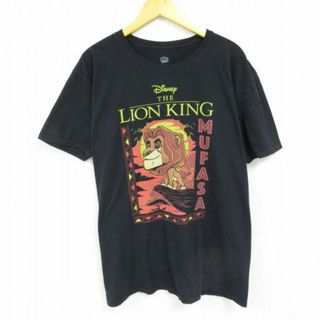 ディズニー(Disney)のXL★古着 半袖 Tシャツ メンズ ディズニー DISNEY ライオンキング ムファサ コットン クルーネック 黒 ブラック 23aug28 中古(Tシャツ/カットソー(半袖/袖なし))