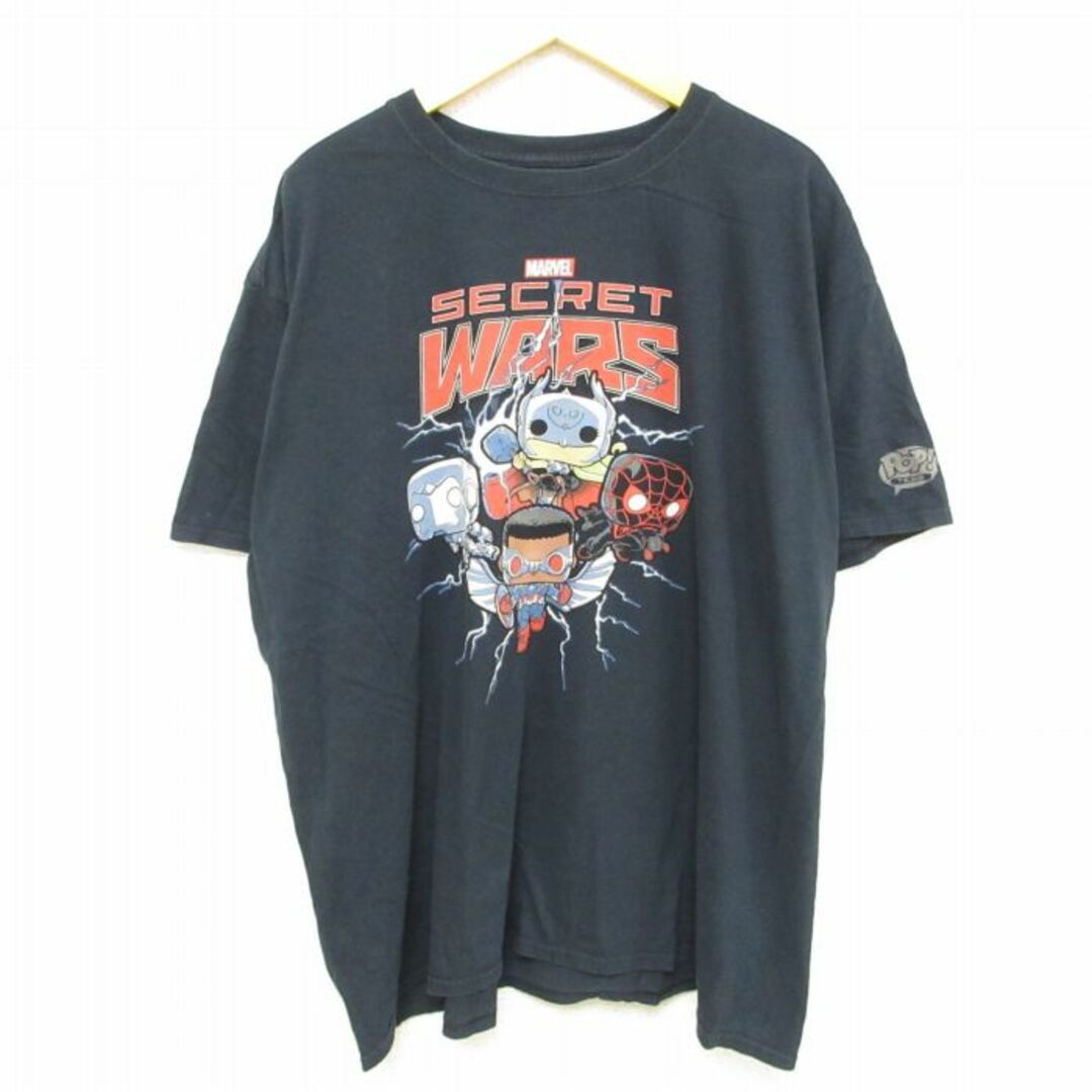 MARVEL(マーベル)のXL★古着 半袖 Tシャツ メンズ 00年代 00s マーベル アベンジャーズ シークレットウォーズ ファルコン マイティリー 大きいサイズ コットン クルーネック 黒 ブラック 23aug29 中古 メンズのトップス(Tシャツ/カットソー(半袖/袖なし))の商品写真