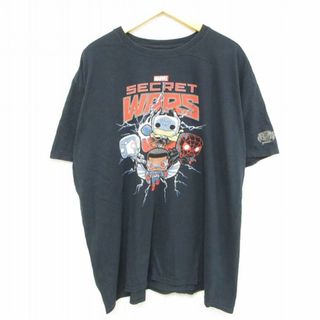 マーベル(MARVEL)のXL★古着 半袖 Tシャツ メンズ 00年代 00s マーベル アベンジャーズ シークレットウォーズ ファルコン マイティリー 大きいサイズ コットン クルーネック 黒 ブラック 23aug29 中古(Tシャツ/カットソー(半袖/袖なし))