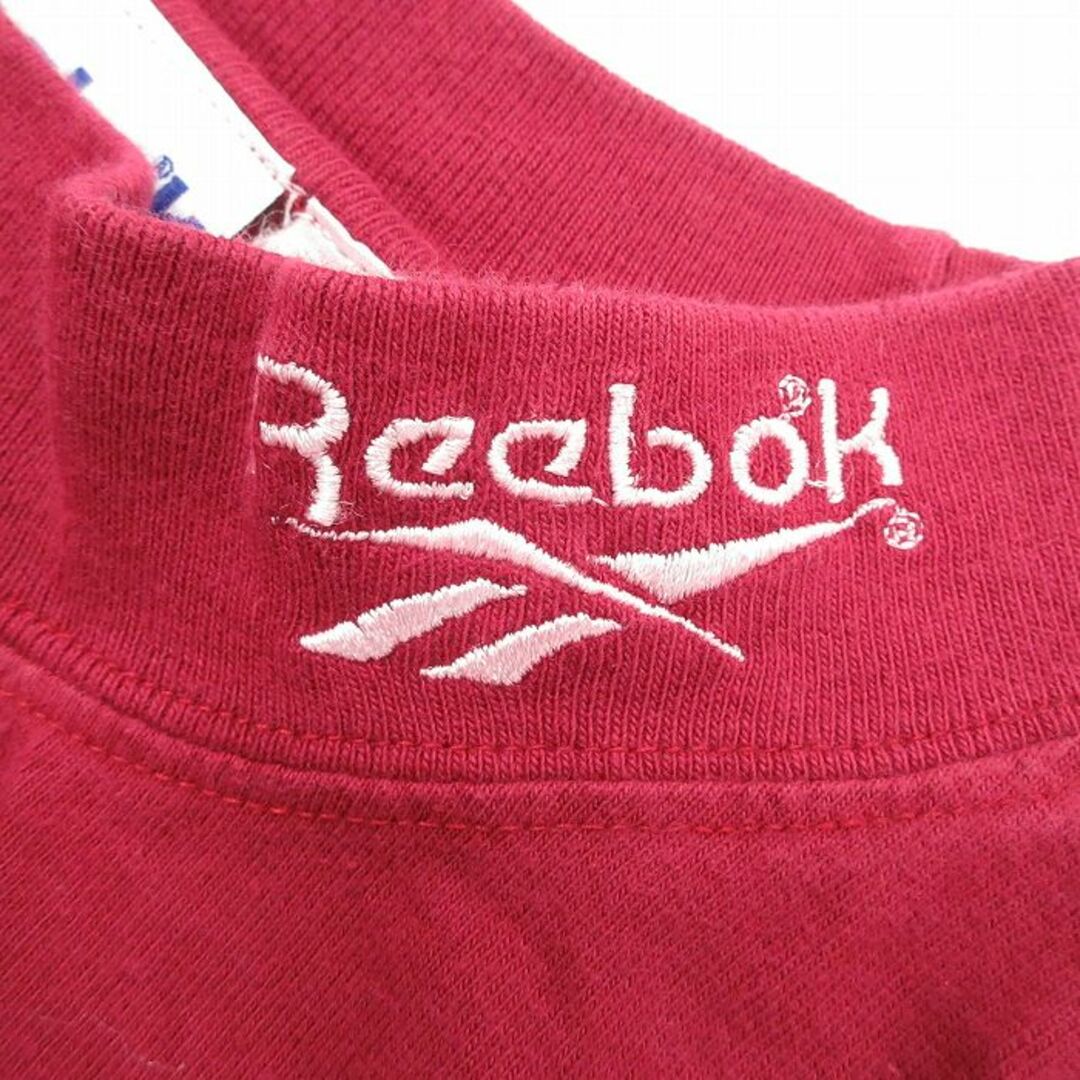 Reebok(リーボック)のXL★古着 リーボック REEBOK 長袖 ビンテージ Tシャツ メンズ 90年代 90s ワンポイントロゴ 大きいサイズ コットン モックネック ハイネック エンジ 23aug26 中古 メンズのトップス(Tシャツ/カットソー(半袖/袖なし))の商品写真