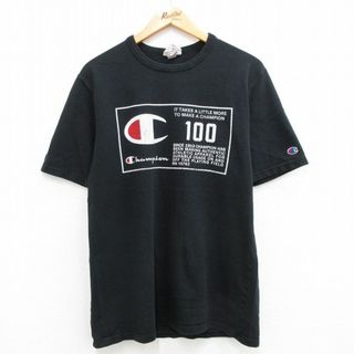 チャンピオン(Champion)のXL★古着 チャンピオン champion 半袖 ブランド Tシャツ メンズ ビッグロゴ コットン クルーネック 黒 ブラック 23aug26 中古(Tシャツ/カットソー(半袖/袖なし))