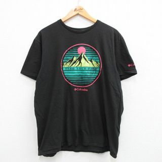 コロンビア(Columbia)のXL★古着 コロンビア COLUMBIA 半袖 ブランド Tシャツ メンズ ワンポイントロゴ 大きいサイズ コットン クルーネック 黒 ブラック 23aug26 中古(Tシャツ/カットソー(半袖/袖なし))