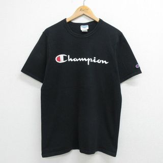 チャンピオン(Champion)のL★古着 チャンピオン champion 半袖 ブランド Tシャツ メンズ ビッグロゴ コットン クルーネック 黒 ブラック 23aug26 中古(Tシャツ/カットソー(半袖/袖なし))