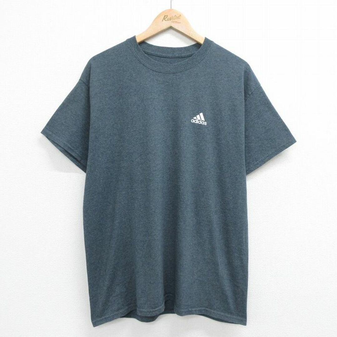 adidas(アディダス)のXL★古着 アディダス adidas 半袖 ブランド Tシャツ メンズ ワンポイントロゴ 紺 ネイビー 霜降り 23aug26 中古 メンズのトップス(Tシャツ/カットソー(半袖/袖なし))の商品写真