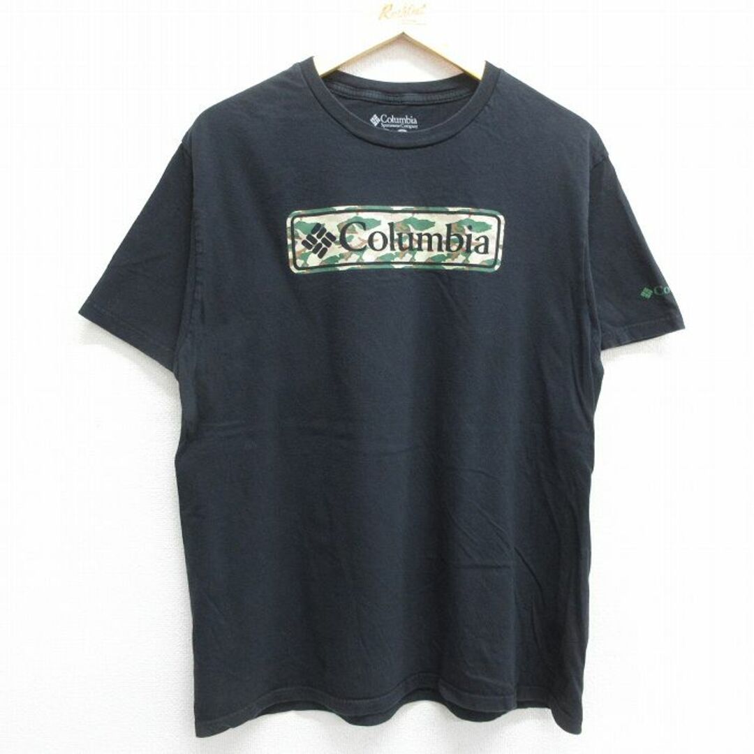 Columbia(コロンビア)のL★古着 コロンビア COLUMBIA 半袖 ブランド Tシャツ メンズ ビッグロゴ コットン クルーネック 黒 ブラック 23aug26 中古 メンズのトップス(Tシャツ/カットソー(半袖/袖なし))の商品写真