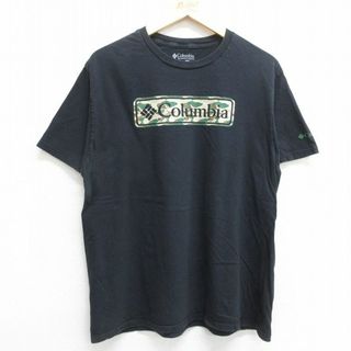 コロンビア(Columbia)のL★古着 コロンビア COLUMBIA 半袖 ブランド Tシャツ メンズ ビッグロゴ コットン クルーネック 黒 ブラック 23aug26 中古(Tシャツ/カットソー(半袖/袖なし))