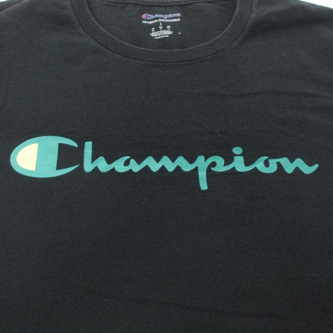 Champion(チャンピオン)のL★古着 チャンピオン champion 半袖 ブランド Tシャツ メンズ ビッグロゴ クルーネック 黒 ブラック 23aug26 中古 メンズのトップス(Tシャツ/カットソー(半袖/袖なし))の商品写真