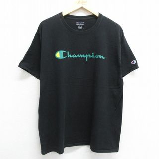 チャンピオン(Champion)のL★古着 チャンピオン champion 半袖 ブランド Tシャツ メンズ ビッグロゴ クルーネック 黒 ブラック 23aug26 中古(Tシャツ/カットソー(半袖/袖なし))