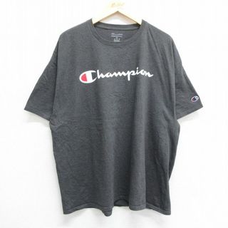 チャンピオン(Champion)のXL★古着 チャンピオン champion 半袖 ブランド Tシャツ メンズ ビッグロゴ 大きいサイズ クルーネック 濃グレー 霜降り 23aug26 中古(Tシャツ/カットソー(半袖/袖なし))