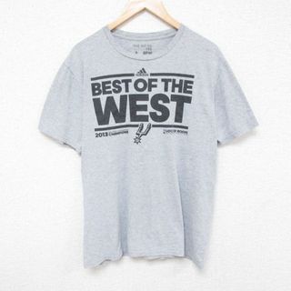 アディダス(adidas)のL★古着 アディダス adidas 半袖 ブランド Tシャツ メンズ NBA サンアントニオスパーズ クルーネック グレー 霜降り バスケットボール 23aug26 中古(Tシャツ/カットソー(半袖/袖なし))