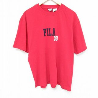 フィラ(FILA)のXL★古着 フィラ FILA 半袖 ブランド Tシャツ メンズ ビッグロゴ 刺繍 コットン クルーネック 赤 レッド 23aug26 中古(Tシャツ/カットソー(半袖/袖なし))