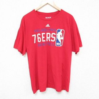 アディダス(adidas)のXL★古着 アディダス adidas 半袖 ブランド Tシャツ メンズ NBA フィラデルフィアセブンティシクサーズ 76ers コットン クルーネック エンジ バスケットボール 23aug26 中古(Tシャツ/カットソー(半袖/袖なし))