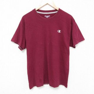 チャンピオン(Champion)のL★古着 チャンピオン Champion 半袖 ブランド Tシャツ メンズ ワンポイントロゴ クルーネック エンジ 23aug26 中古(Tシャツ/カットソー(半袖/袖なし))