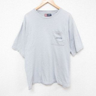 ラルフローレン(Ralph Lauren)のXL★古着 ラルフローレン Ralph Lauren チャップス 半袖 ブランド Tシャツ メンズ 90年代 90s ワンポイントロゴ 胸ポケット付き コットン クルーネック グレー 霜降り 23aug26 中古(Tシャツ/カットソー(半袖/袖なし))