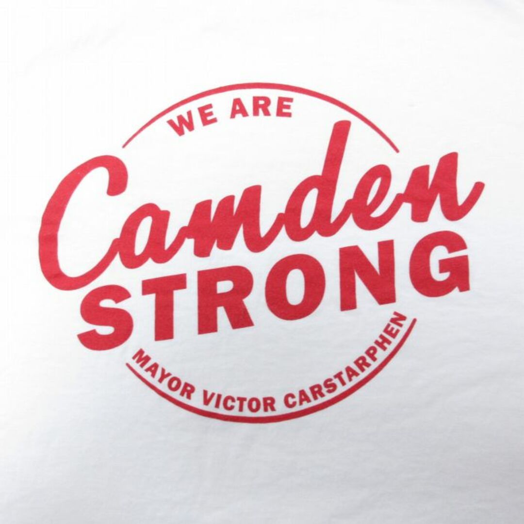 Champion(チャンピオン)のL★古着 チャンピオン Champion 半袖 ブランド Tシャツ メンズ Camden STRONG コットン クルーネック 白 ホワイト 23aug26 中古 メンズのトップス(Tシャツ/カットソー(半袖/袖なし))の商品写真