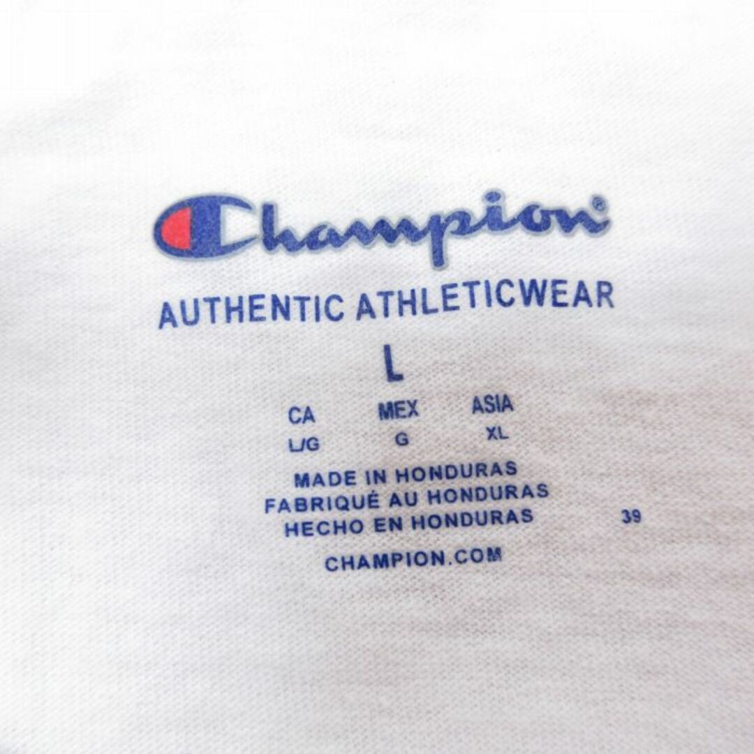 Champion(チャンピオン)のL★古着 チャンピオン Champion 半袖 ブランド Tシャツ メンズ Camden STRONG コットン クルーネック 白 ホワイト 23aug26 中古 メンズのトップス(Tシャツ/カットソー(半袖/袖なし))の商品写真