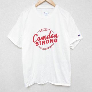 チャンピオン(Champion)のL★古着 チャンピオン Champion 半袖 ブランド Tシャツ メンズ Camden STRONG コットン クルーネック 白 ホワイト 23aug26 中古(Tシャツ/カットソー(半袖/袖なし))