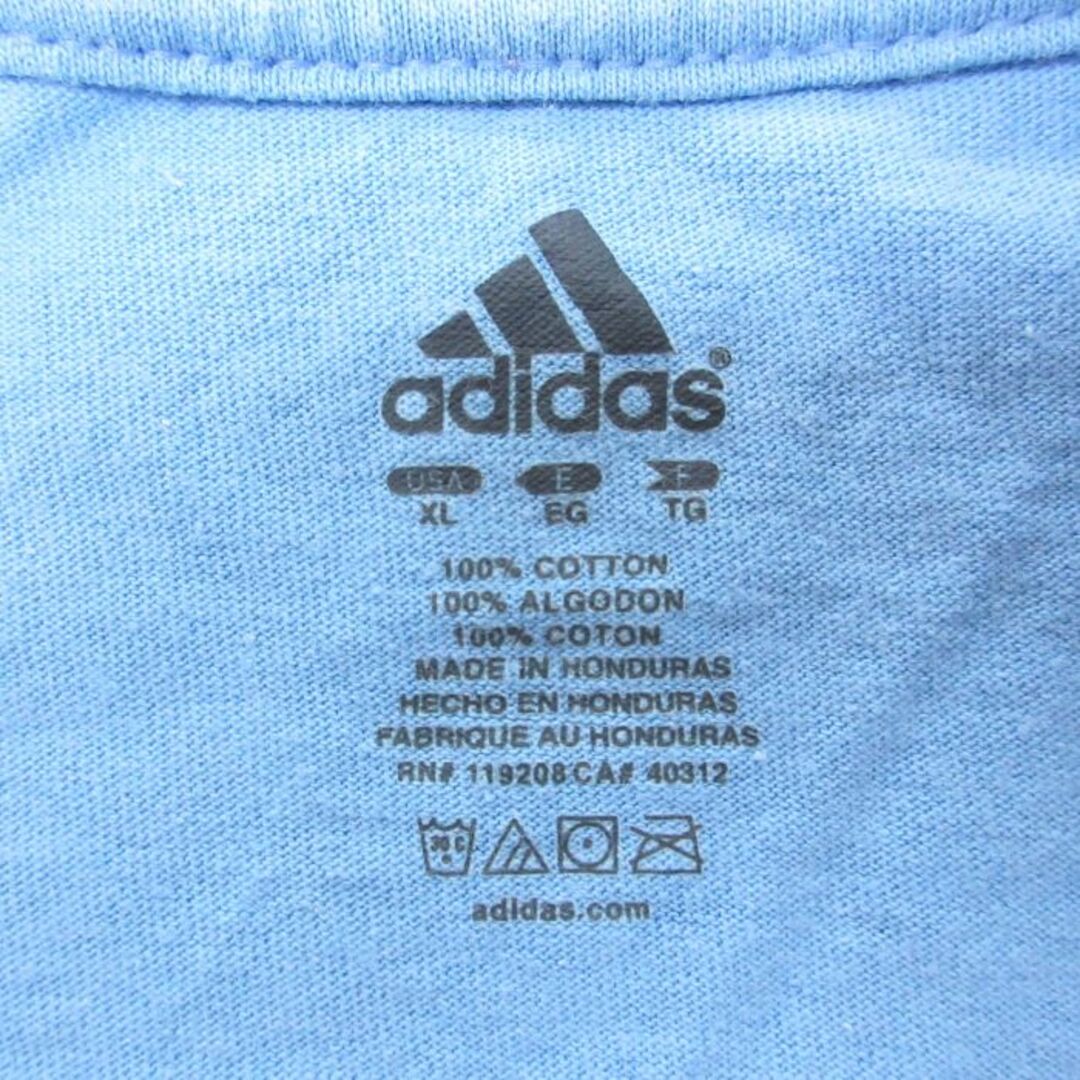 adidas(アディダス)のXL★古着 アディダス adidas 半袖 ブランド Tシャツ メンズ ワンポイントロゴ コットン クルーネック 水色 23aug26 中古 メンズのトップス(Tシャツ/カットソー(半袖/袖なし))の商品写真