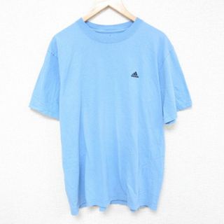 アディダス(adidas)のXL★古着 アディダス adidas 半袖 ブランド Tシャツ メンズ ワンポイントロゴ コットン クルーネック 水色 23aug26 中古(Tシャツ/カットソー(半袖/袖なし))