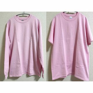 ギルタン(GILDAN)の未使用品！2枚組！GILDAN 半袖と長袖Tシャツ ピンク L(Tシャツ/カットソー(半袖/袖なし))