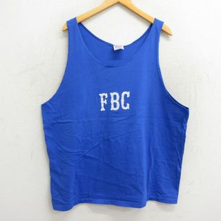 ヘインズ(Hanes)のXL★古着 ヘインズ Hanes ビンテージ タンクトップ メンズ 90年代 90s FBC 9 フロッキープリント 大きいサイズ コットン クルーネック USA製 青 ブルー 【spe】 23aug28 中古(タンクトップ)