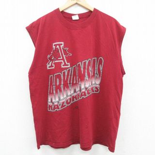 XL★古着 ビンテージ ノースリーブ Tシャツ メンズ 00年代 00s ARKANSAS RAZORBACKS 大きいサイズ コットン クルーネック USA製 エンジ 23aug29 中古(タンクトップ)