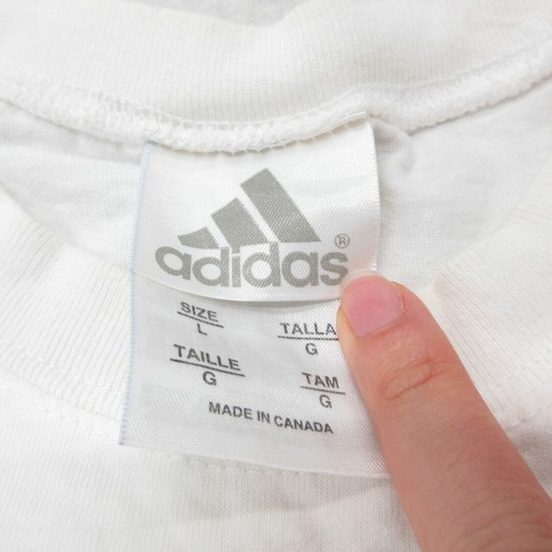 adidas(アディダス)のL★古着 アディダス adidas ビンテージ ノースリーブ Tシャツ メンズ 00年代 00s ビッグロゴ コットン クルーネック カナダ製 白 ホワイト 23aug29 中古 メンズのトップス(タンクトップ)の商品写真