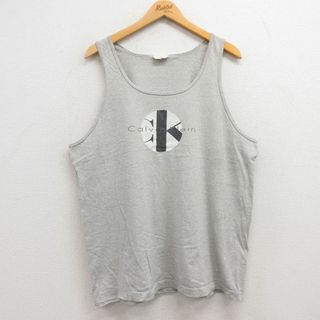 シーケーカルバンクライン(ck Calvin Klein)のXL★古着 カルバンクライン Calvin Klein ビンテージ タンクトップ メンズ 90年代 90s ビッグロゴ コットン クルーネック USA製 グレー 霜降り 【spe】 23aug29 中古(タンクトップ)