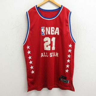 リーボック(Reebok)のXL★古着 リーボック REEBOK ビンテージ ノースリーブ Tシャツ メンズ 00年代 00s NBA オールスター ケビンガーネット 21 メッシュ地 大きいサイズ ロング丈 クルーネック 赤 レッド ユニフォーム ゲームシャツ バスケットボール 23aug31 中古(タンクトップ)