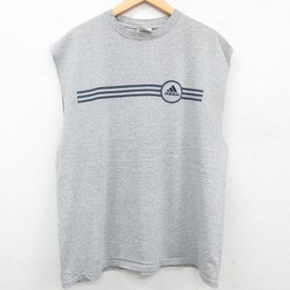 アディダス(adidas)のXL★古着 アディダス adidas ビンテージ ノースリーブ Tシャツ メンズ 00年代 00s ワンポイントロゴ 大きいサイズ クルーネック グレー 霜降り 23aug31 中古(タンクトップ)