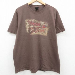 ラッキーブランド(Lucky Brand)のXL★古着 ラッキーブランド Lucky Brand 半袖 Tシャツ メンズ ハバナ ギター 大きいサイズ コットン クルーネック USA製 濃茶 ブラウン 23aug26 中古(Tシャツ/カットソー(半袖/袖なし))