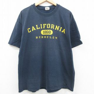 チャンピオン(Champion)のXL★古着 チャンピオン champion 半袖 ビンテージ Tシャツ メンズ 00年代 00s カリフォルニア 大きいサイズ コットン クルーネック 紺 ネイビー 23aug26 中古(Tシャツ/カットソー(半袖/袖なし))