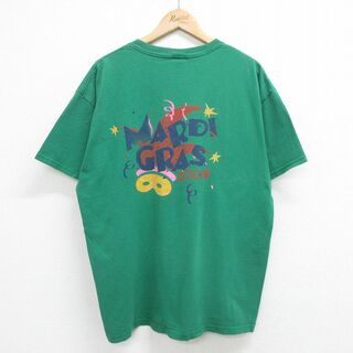 XL★古着 半袖 ビンテージ Tシャツ メンズ 00年代 00s マルディグラス 大きいサイズ コットン クルーネック 緑 グリーン 23aug28 中古(Tシャツ/カットソー(半袖/袖なし))