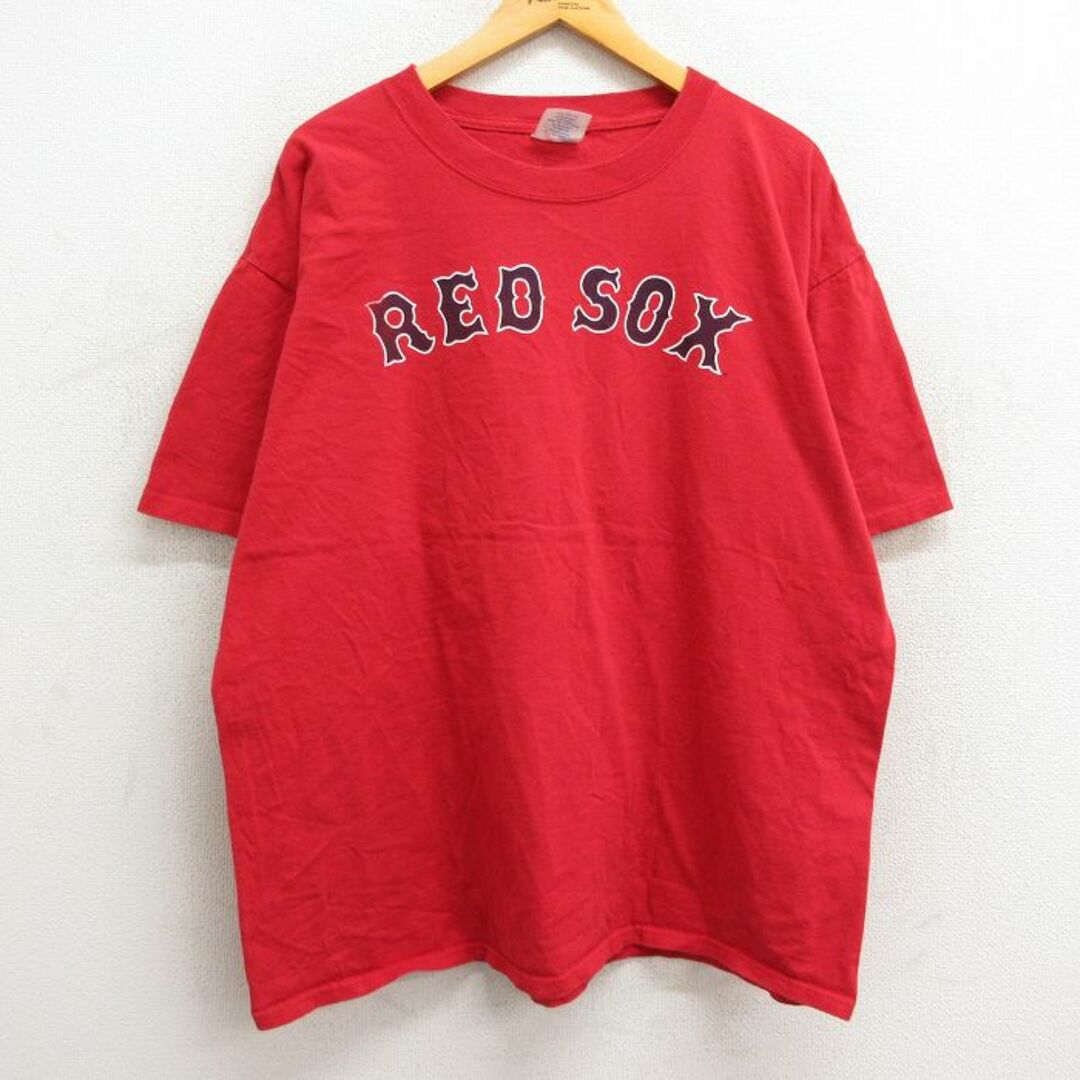 Majestic(マジェスティック)のXL★古着 マジェスティック 半袖 ビンテージ Tシャツ メンズ 00年代 00s MLB ボストンレッドソックス ジョニーデイモン 18 大きいサイズ コットン クルーネック 赤 レッド メジャーリーグ ベースボール 野球 23aug28 中古 メンズのトップス(Tシャツ/カットソー(半袖/袖なし))の商品写真