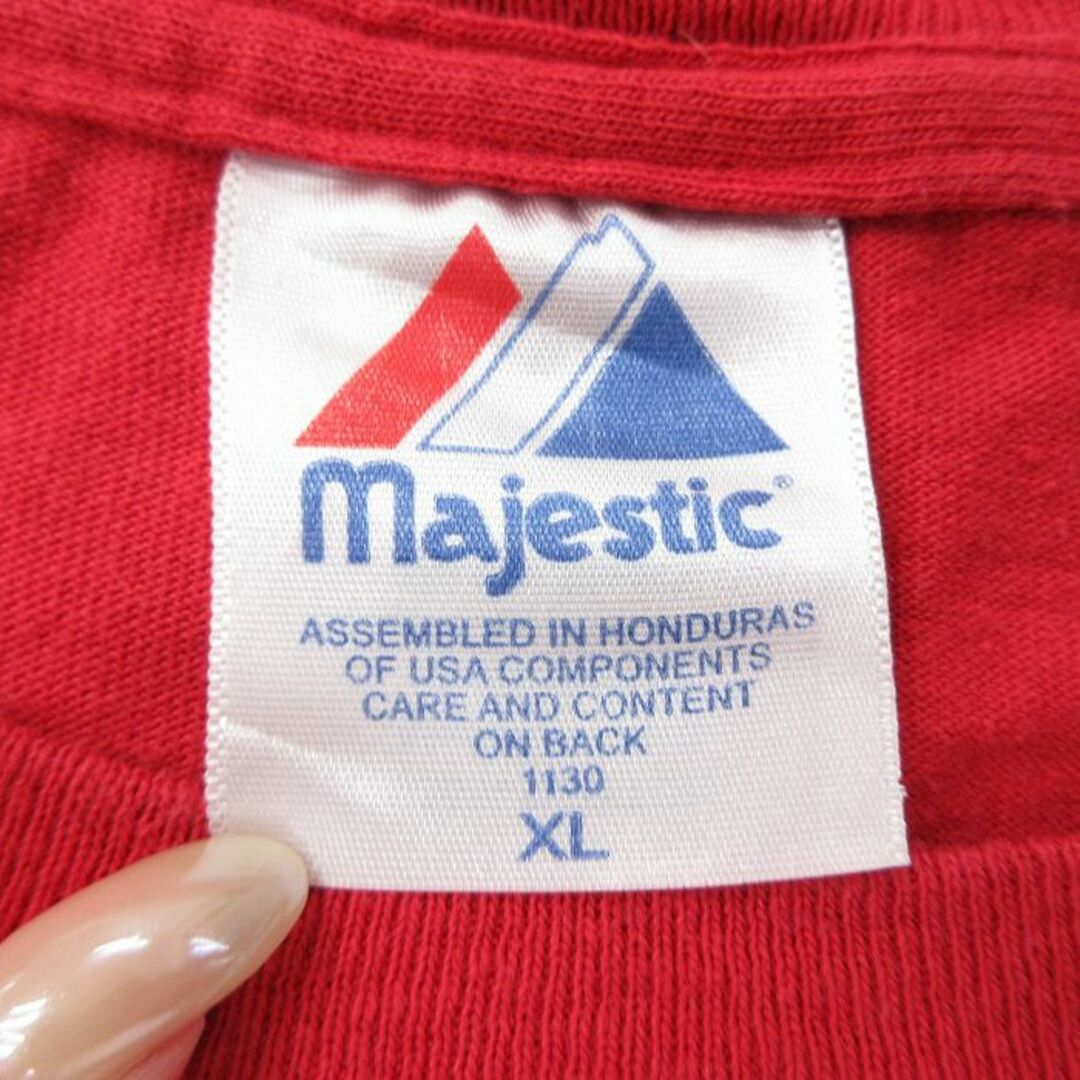 Majestic(マジェスティック)のXL★古着 マジェスティック 半袖 ビンテージ Tシャツ メンズ 00年代 00s MLB ボストンレッドソックス ジョニーデイモン 18 大きいサイズ コットン クルーネック 赤 レッド メジャーリーグ ベースボール 野球 23aug28 中古 メンズのトップス(Tシャツ/カットソー(半袖/袖なし))の商品写真