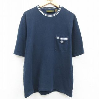 ティンバーランド(Timberland)のXL★古着 ティンバーランド 半袖 ビンテージ Tシャツ メンズ 00年代 00s ワンポイントロゴ 胸ポケット付き 鹿の子 コットン クルーネック 紺他 ネイビー 23aug28 中古(Tシャツ/カットソー(半袖/袖なし))