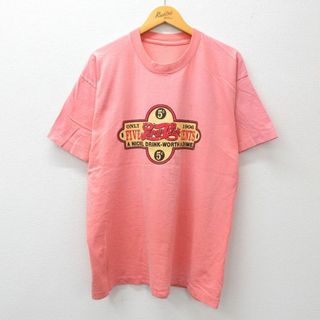 XL★古着 半袖 ビンテージ Tシャツ メンズ 90年代 90s FIVE CENTS ペプシコーラ クルーネック ピンク 23aug28 中古(Tシャツ/カットソー(半袖/袖なし))